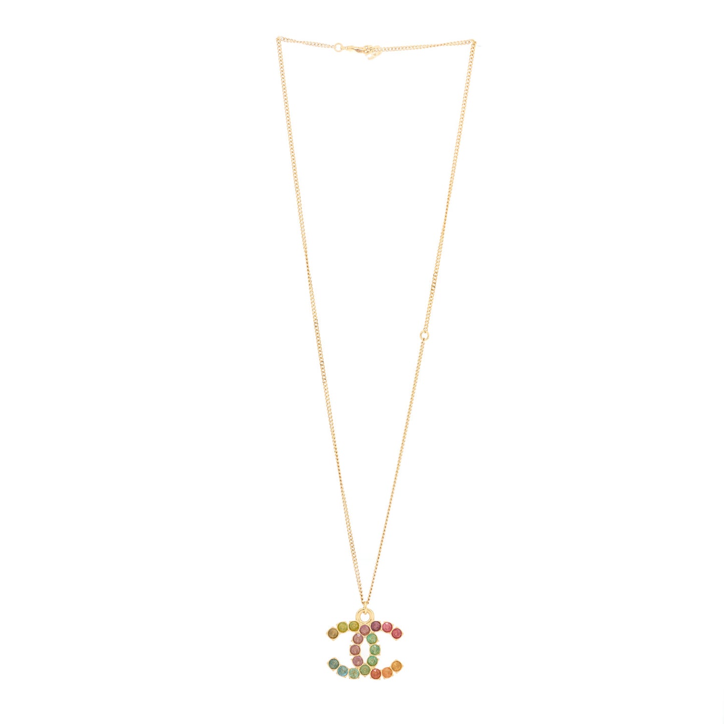 Crystal CC Pendant Necklace Gold Multicolor