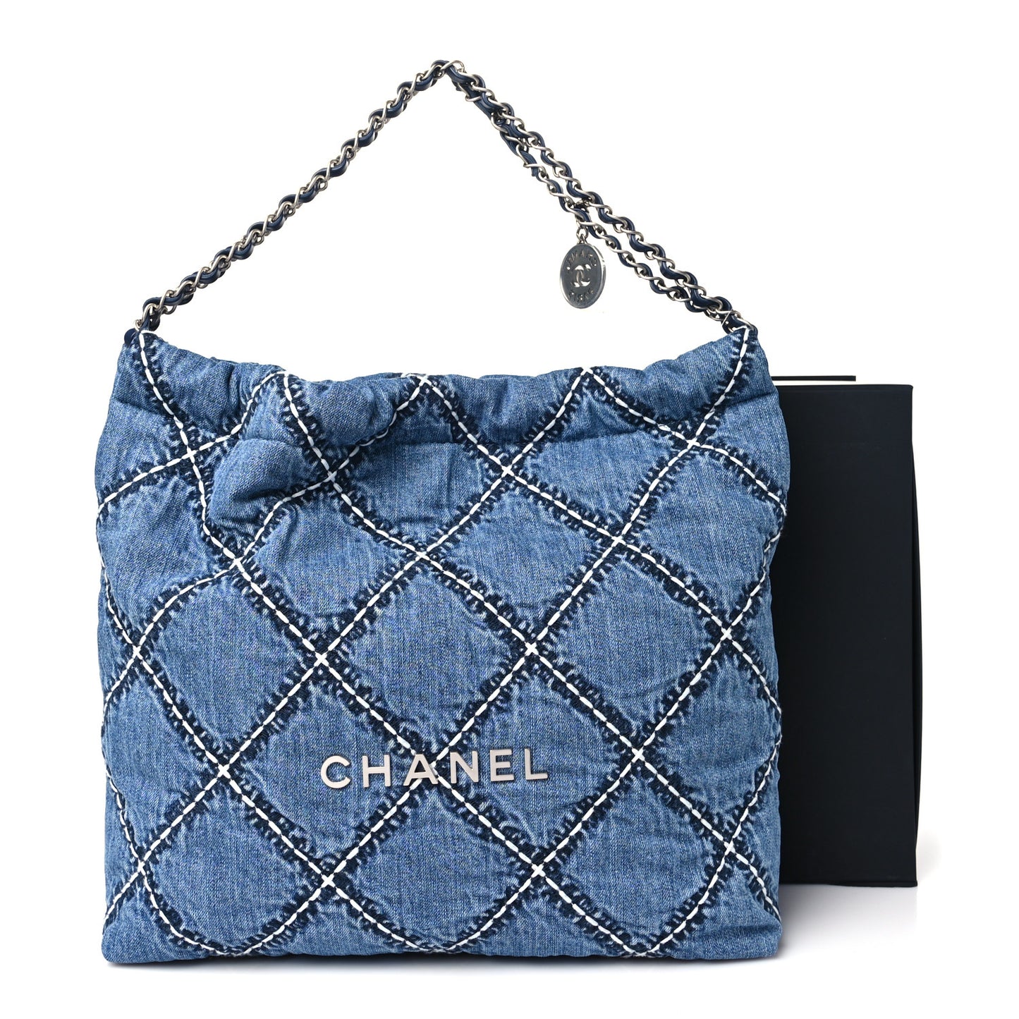 Denim Quilted Stitched Chanel 22 Blue