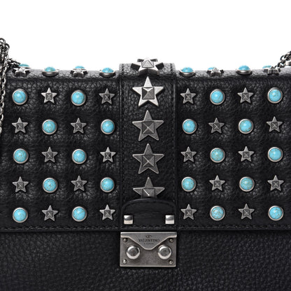 Valentino Garavani Pebbled Calfskin Star Studded Medium Lock Flap Black 10 of 10