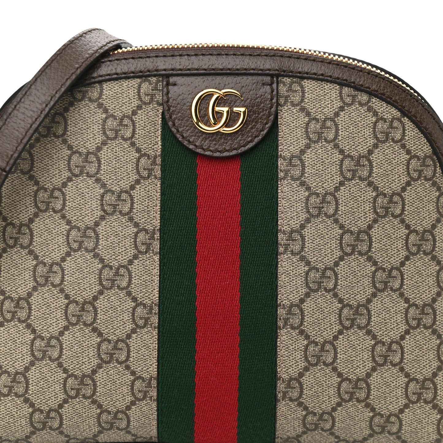 GG Supreme Monogram Textured Dollar Calfskin Web Small Ophidia Dome Shoulder Bag Beige Ebony New Acero