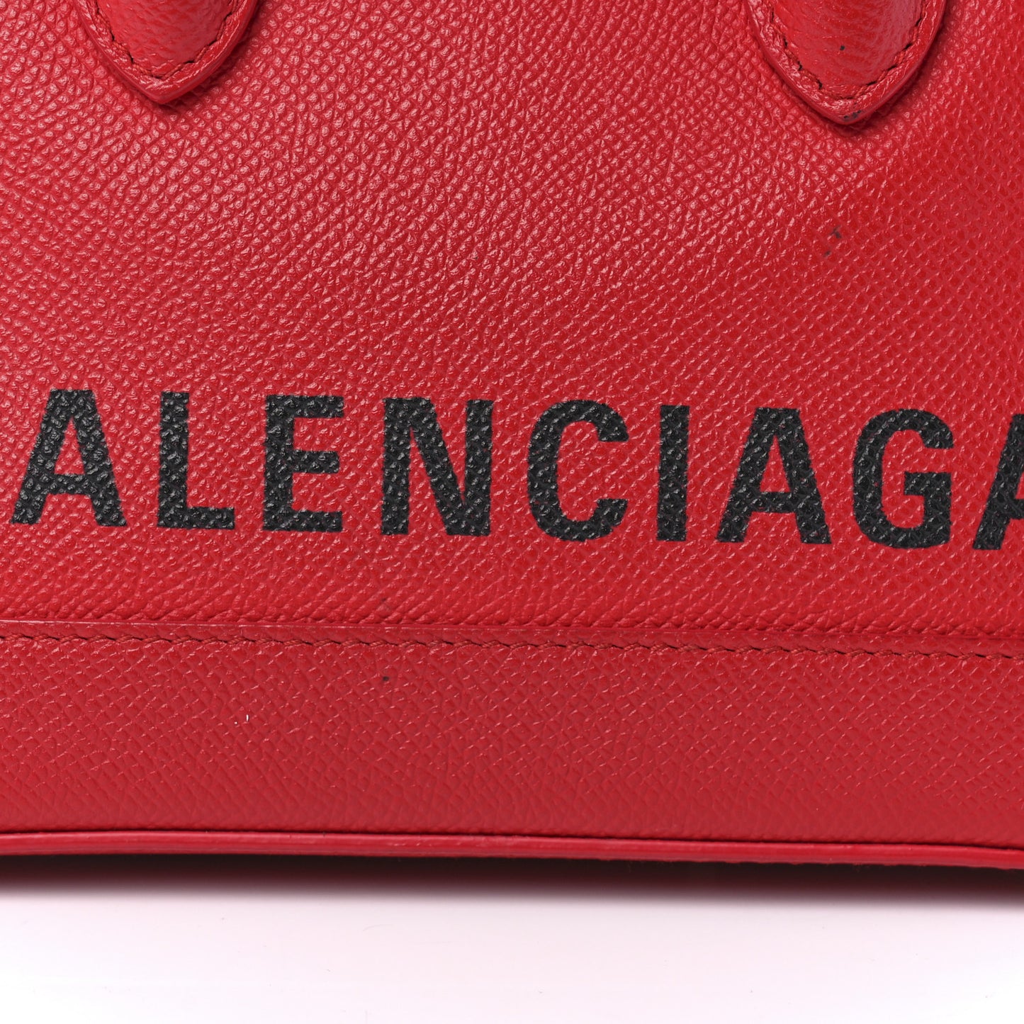 Signature Grained Calfskin Logo XXS Ville Top Handle Bag Rouge Coquelicot Black
