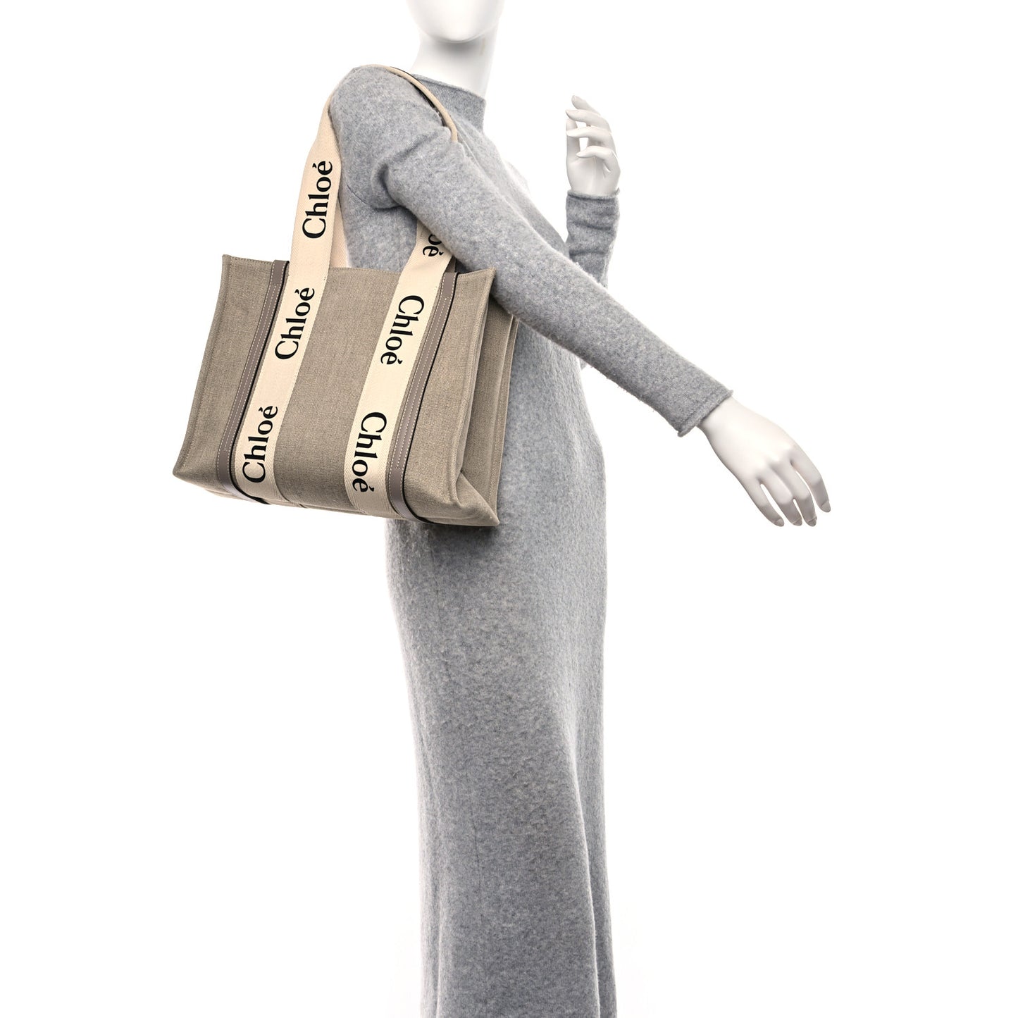 Linen Calfskin Medium Woody Ribbon Tote Grey