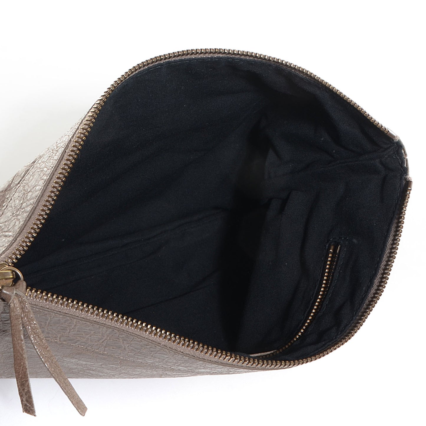 Agneau Classic Hardware Flat Handle Clutch Gris Poivre