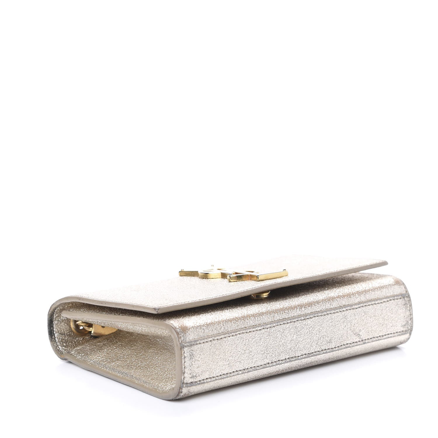 Saint Laurent Metallic Calfskin Small Classic Monogram Kate Satchel Pale Gold 3 of 13
