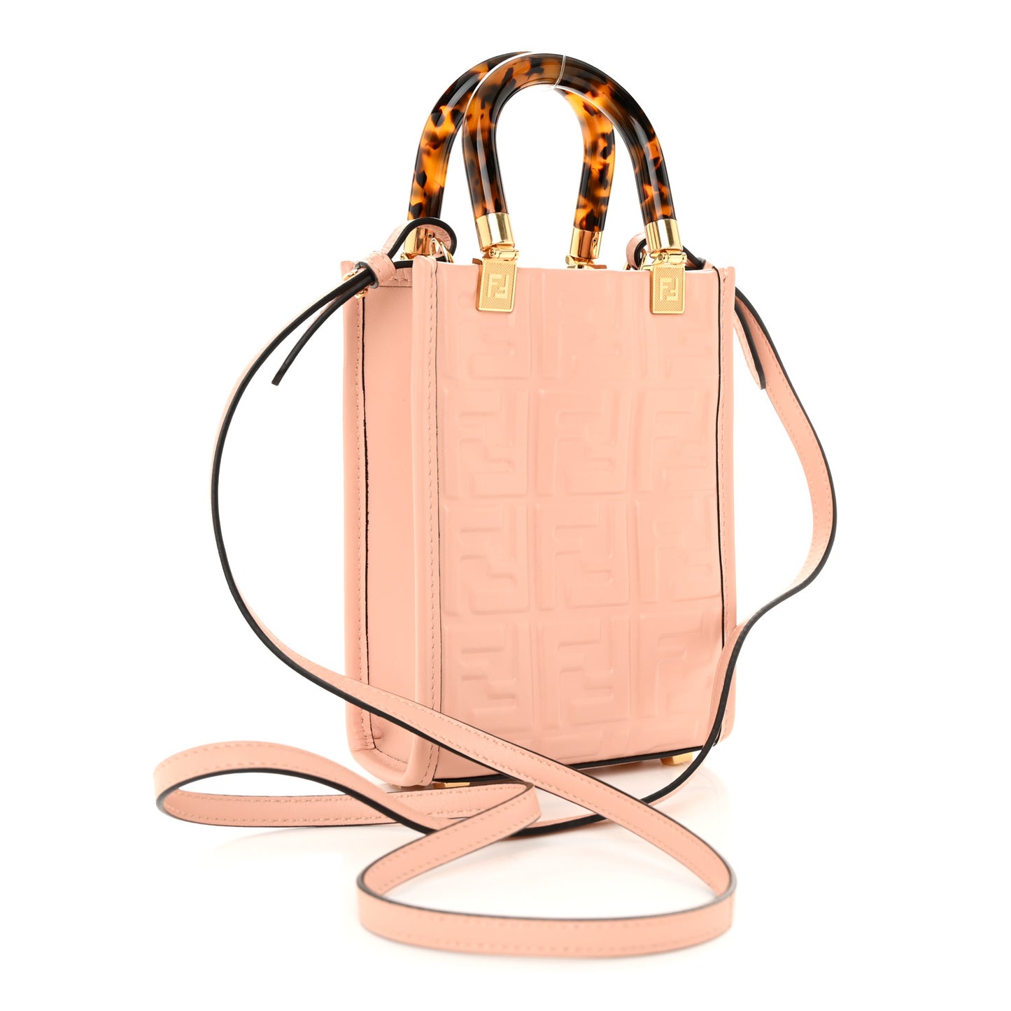 Vitello Plexiglass FF Embossed Mini Fendi Sunshine Shopper Tote Baby Pink