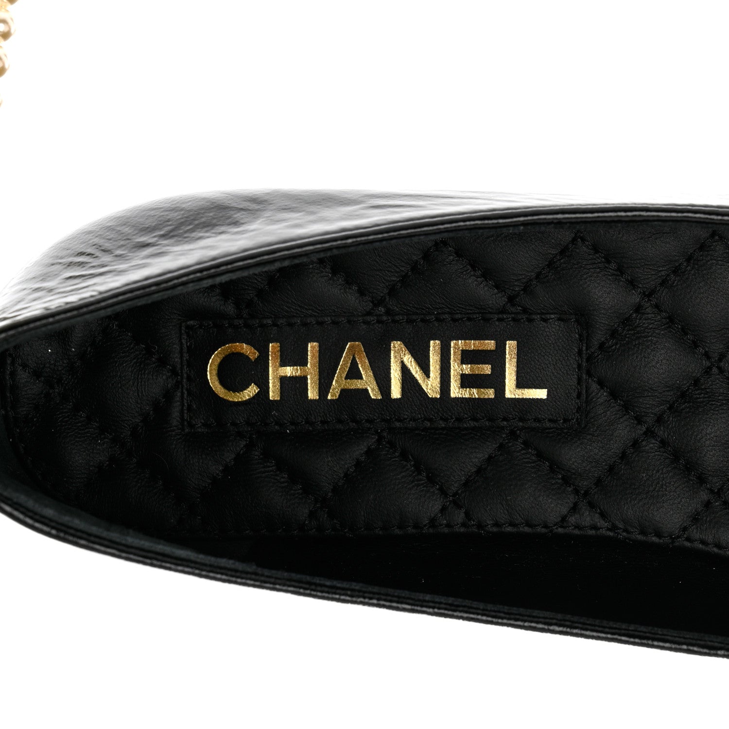 Chanel Lambskin Patent Calfskin Cap Toe Ankle Chain Ballerina Flats 37 Black 7 of 9