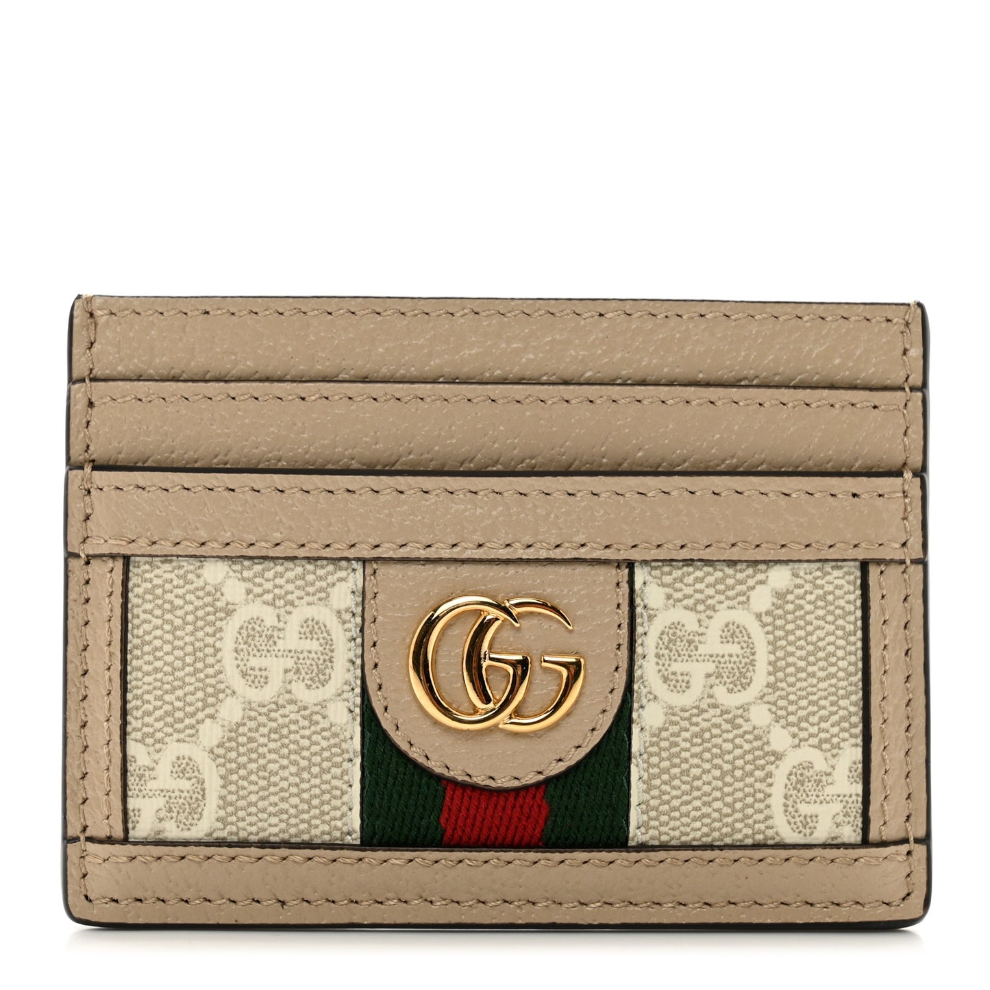 GG Supreme Monogram Textured Dollar Calfskin Web Ophidia Card Holder Beige Mystic White Oatmeal
