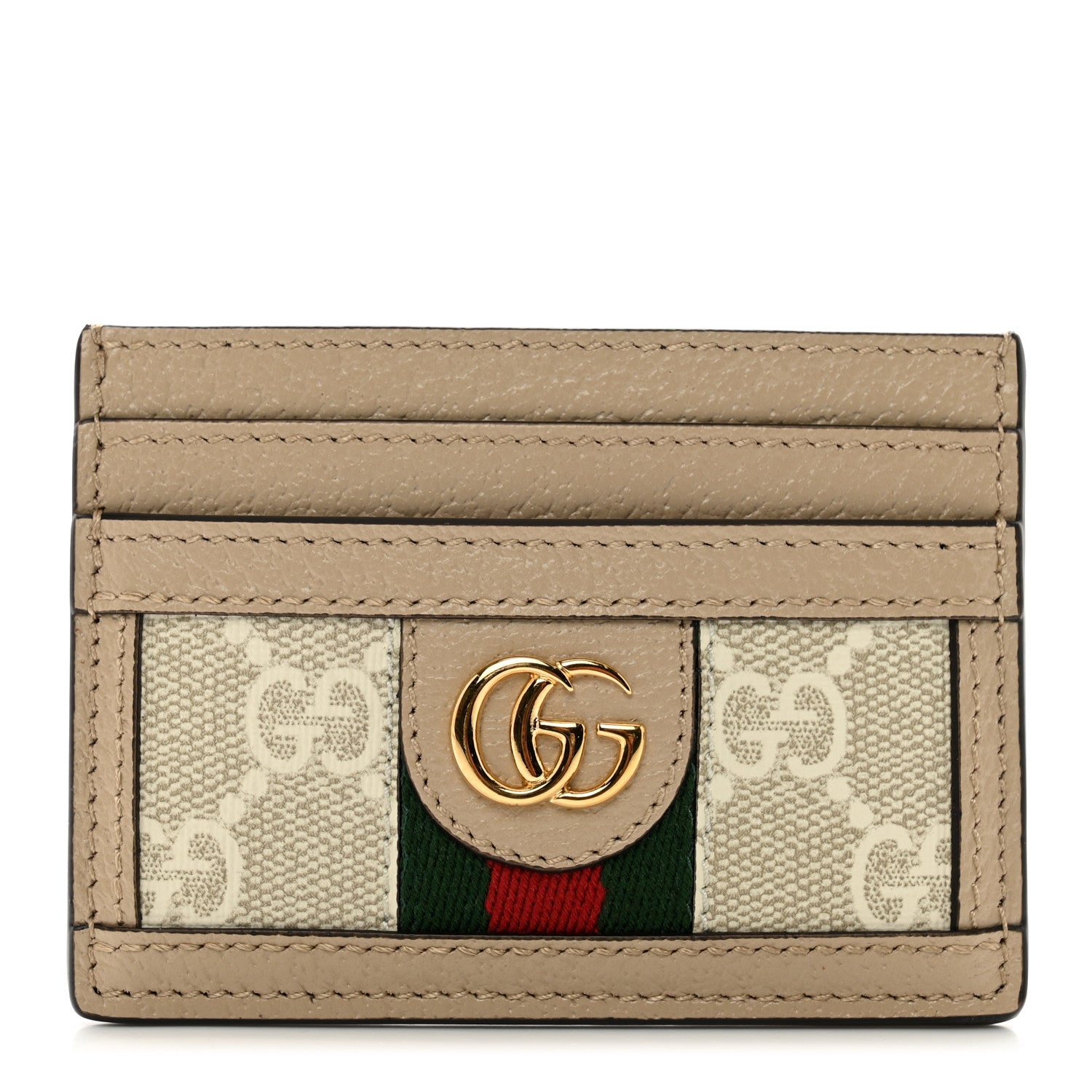 Gucci GG Supreme Monogram Textured Dollar Calfskin Web Ophidia Card Holder Beige Mystic White Oatmeal 1 of 7