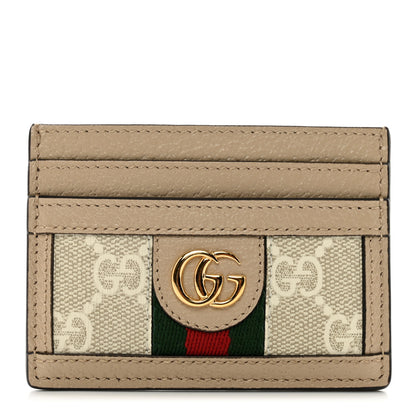 Gucci GG Supreme Monogram Textured Dollar Calfskin Web Ophidia Card Holder Beige Mystic White Oatmeal 1 of 7