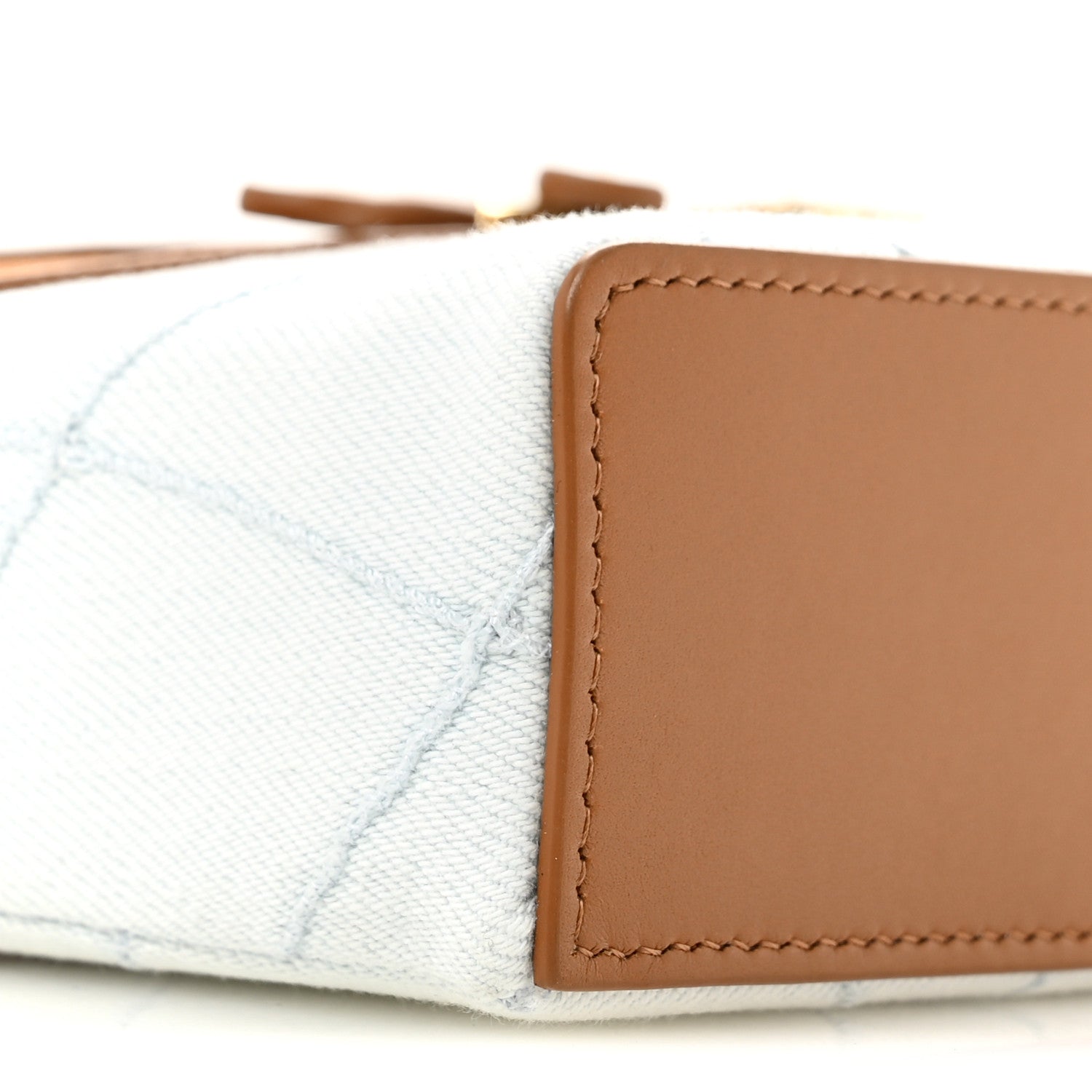 Chanel Washed Denim Calfskin Quilted Top Handle Slim Vanity Case With Chain Blue Brown Blue Brown 9 of 11