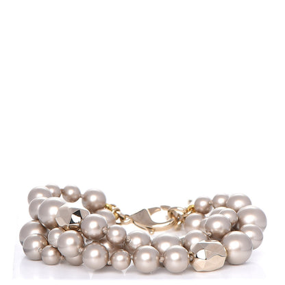 Chanel Pearl Bead CC Multistrand Bracelet Beige Gold 1 of 5