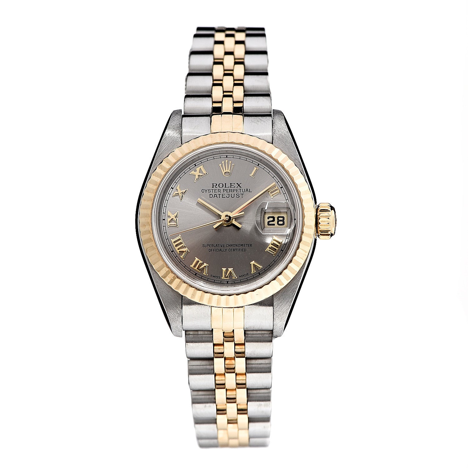 Rolex Stainless Steel 18K Yellow Gold 26mm Oyster Perpetual Datejust Watch Rhodium Roman 79173 1 of 5