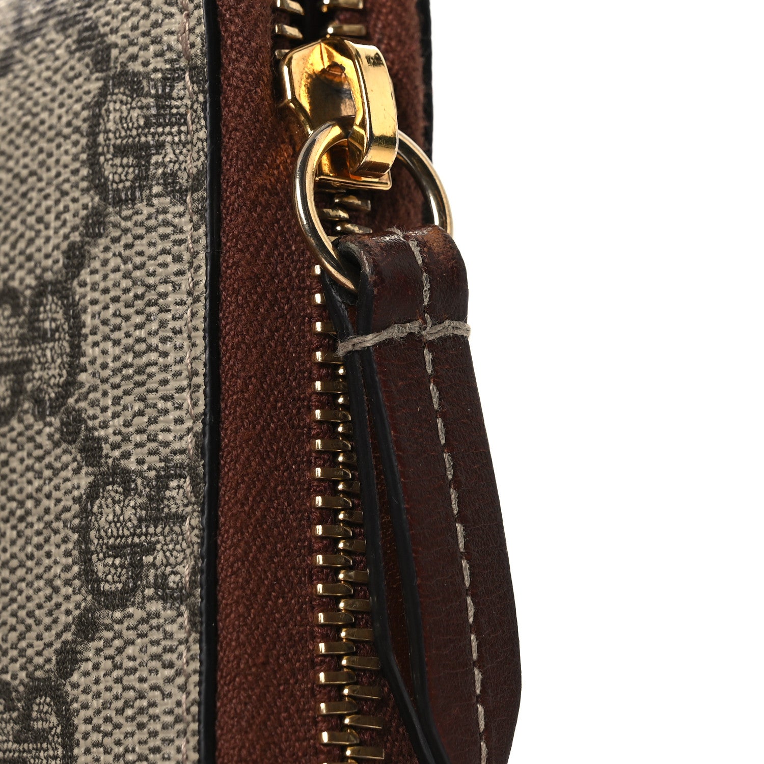 Gucci GG Supreme Monogram Cuoio Toscano Zip Around Wallet Beige Ebony Cuir 8 of 9