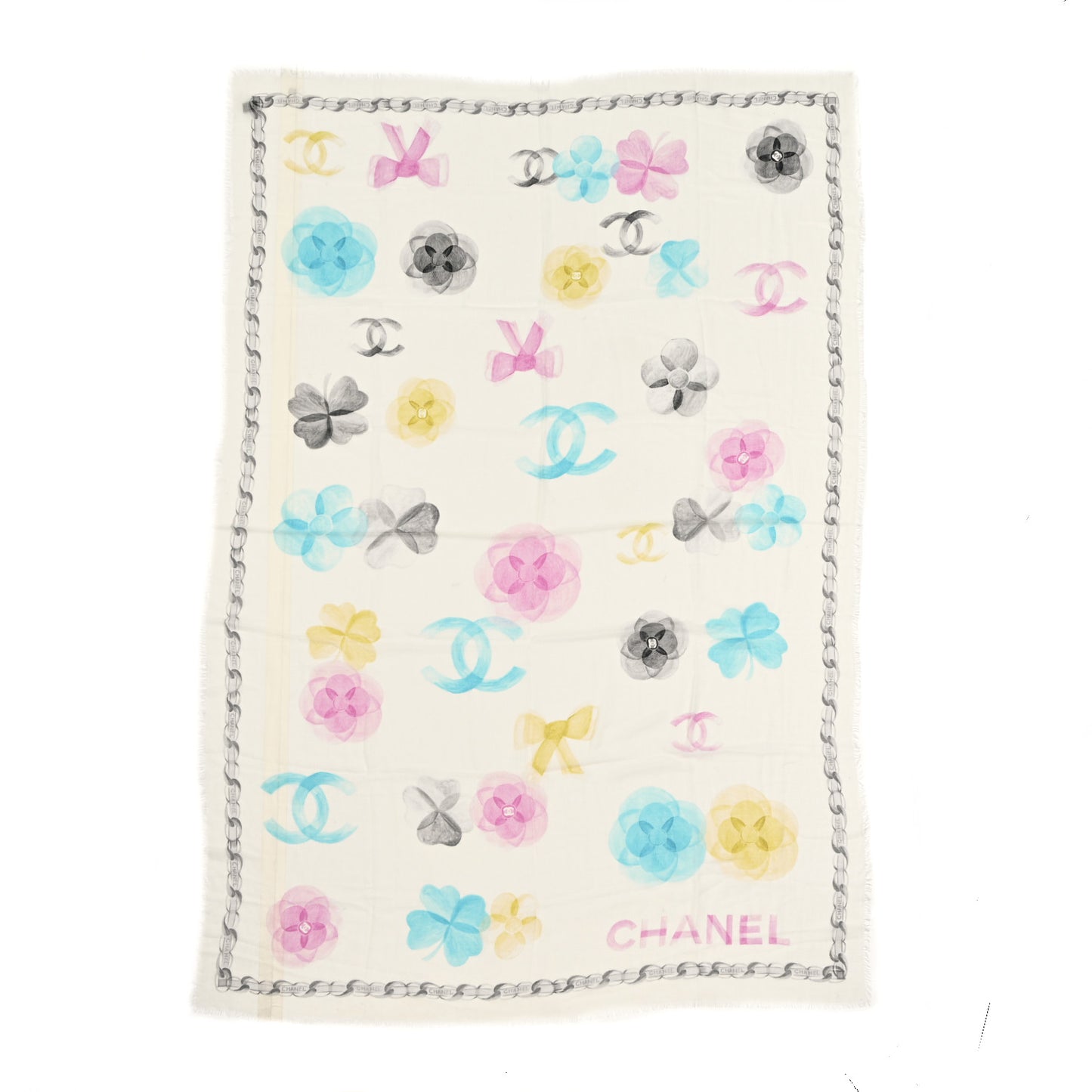 Cashmere CC Camellia Scarf Shawl Ivory Multicolor