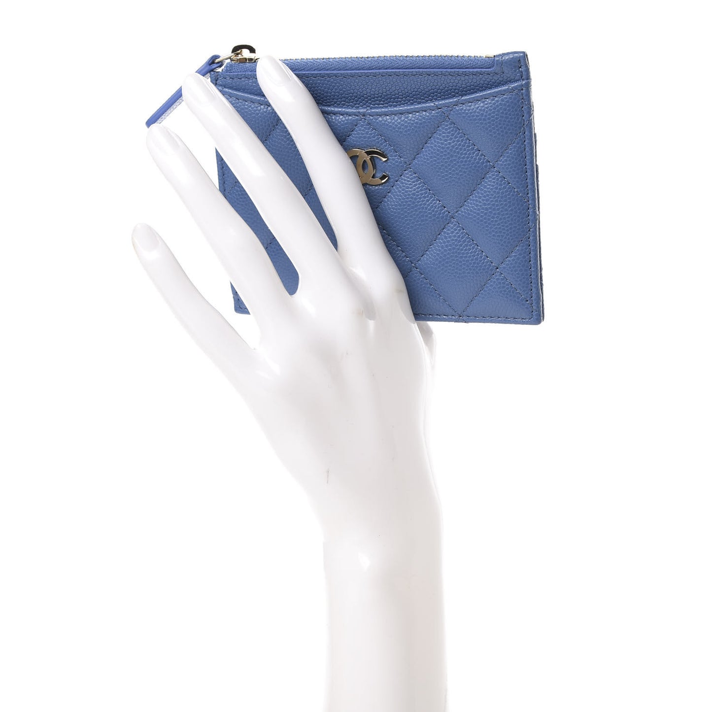 Caviar Quilted CC Zip Card Holder Blue