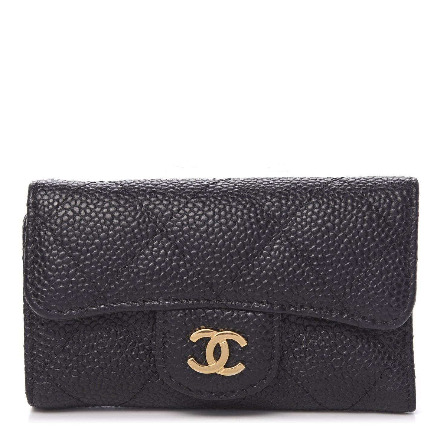 Caviar Quilted 6 Key Holder Black
