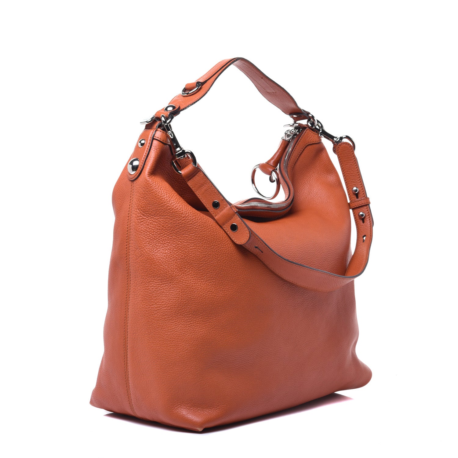 Gucci Pebbled Calfskin Large Icon Bit Hobo Orange 3 of 11