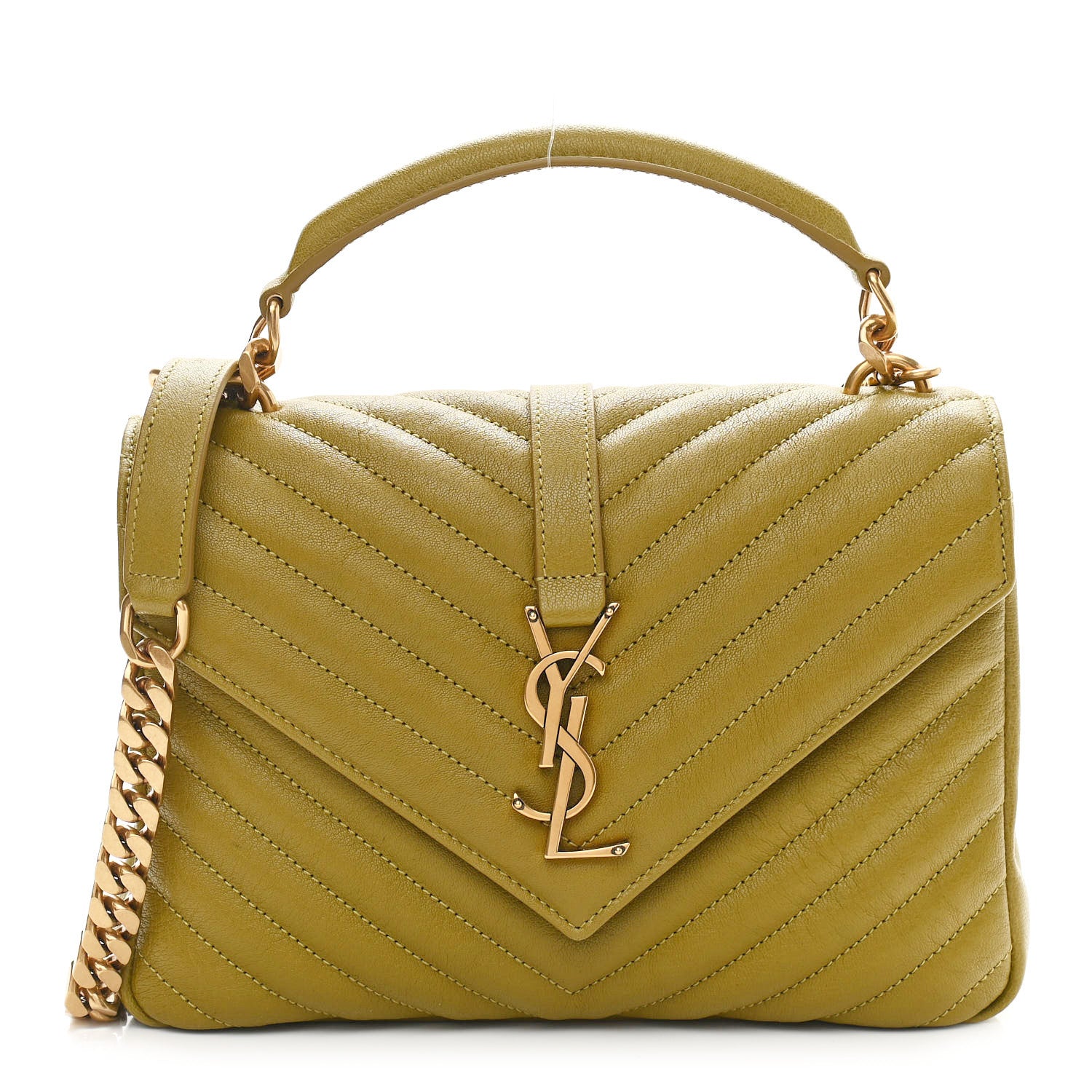 Saint Laurent Sheepskin Matelasse Chevron Monogram Medium College Bag Olive 1 of 10