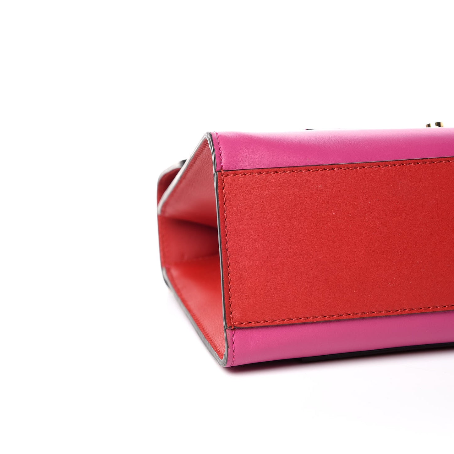 Moon Calfskin Bi-Color Medium Padlock Shoulder Bag New Rosette Hibiscus Red