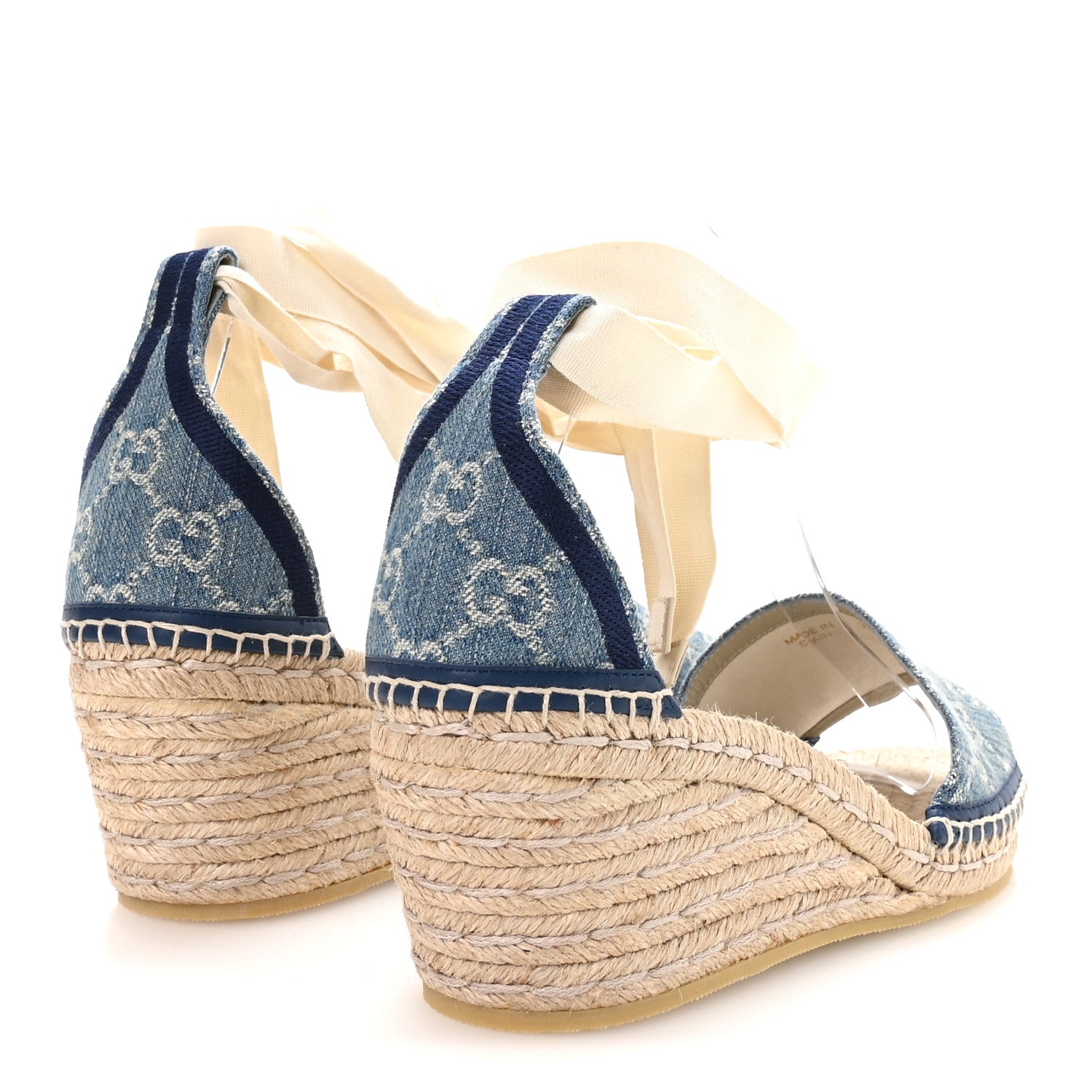 Gucci New Denim GG Monogram Pilar Ankle Wrap Espadrille Wedge Sandals 40.5 Light Blue 5 of 9
