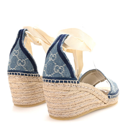 Gucci New Denim GG Monogram Pilar Ankle Wrap Espadrille Wedge Sandals 40.5 Light Blue 5 of 9