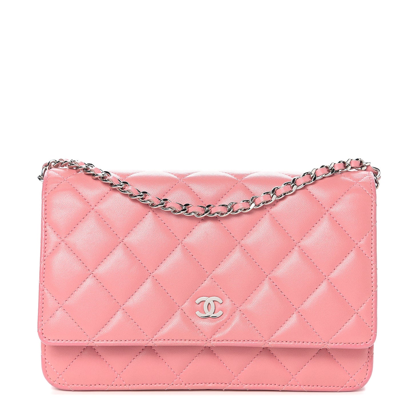 Lambskin Quilted Wallet On Chain WOC Pink