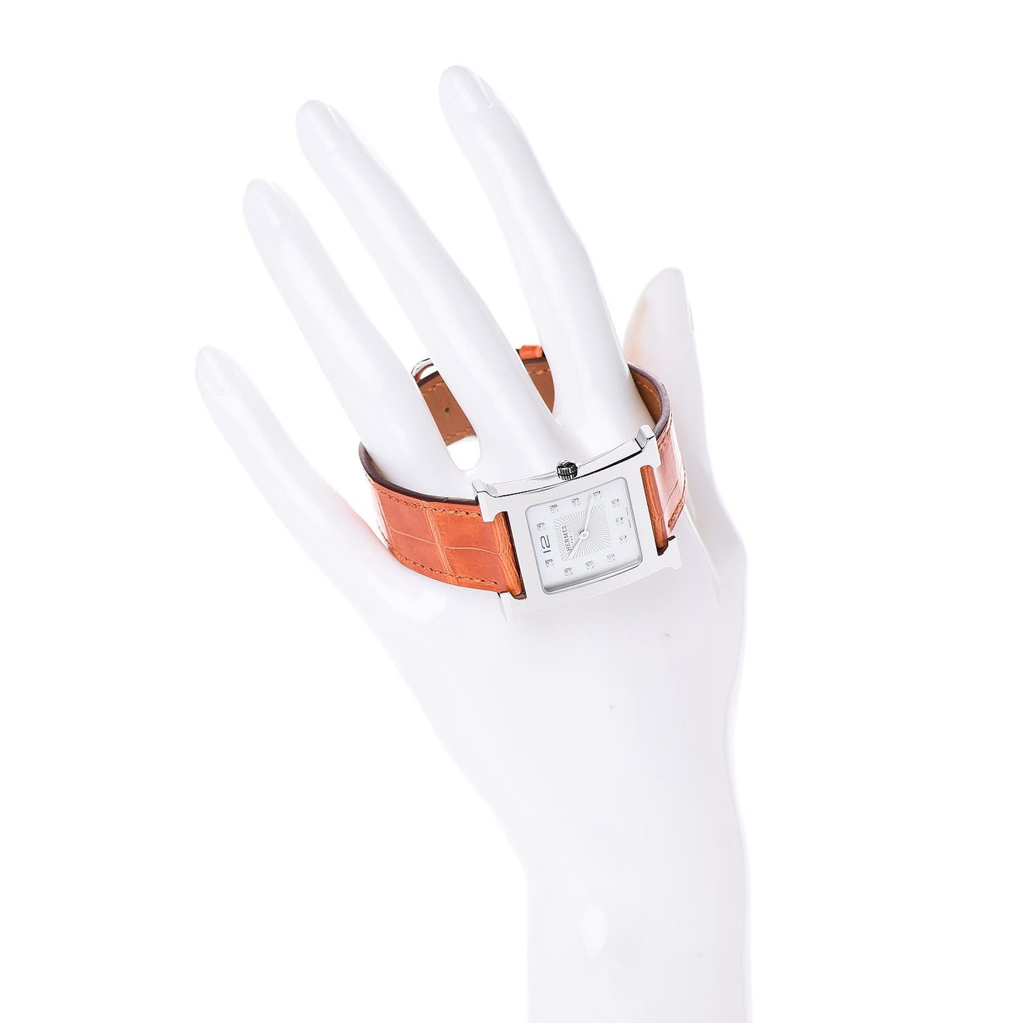 Stainless Steel Alligator Diamond Mother of Pearl 26mm Heure H Hour Quartz Watch Orange