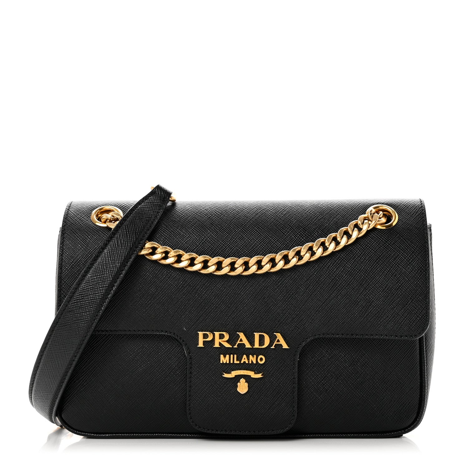 Prada Saffiano Flap Shoulder Bag Black 1 of 9