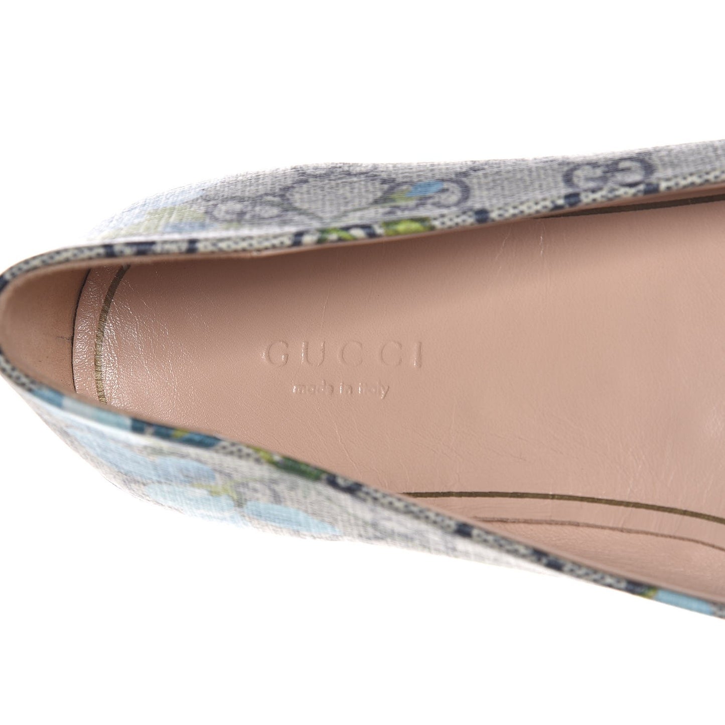 GG Supreme Monogram Blooms Ballet Flats 38.5 Beige Blue Navy Hibiscus Red