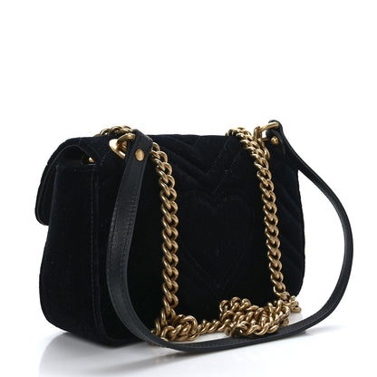 Gucci Velvet Matelasse Mini GG Marmont Shoulder Bag Black 3 of 9