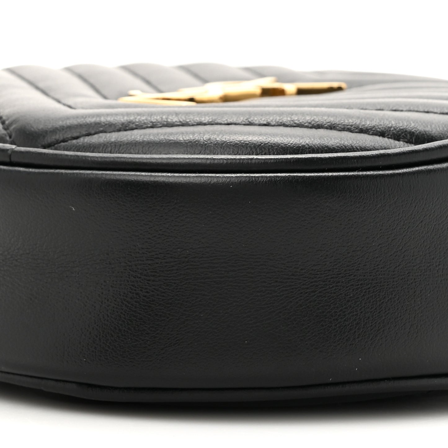 Calfskin Matelasse Chevron Quilted Baby Round Vinyle Belt Bag Black