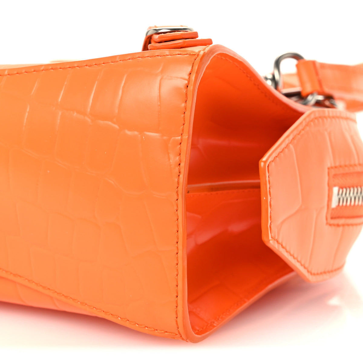 Semi Shiny Calfskin Crocodile Embossed Neo Classic Silver Hardware Mini City Orange