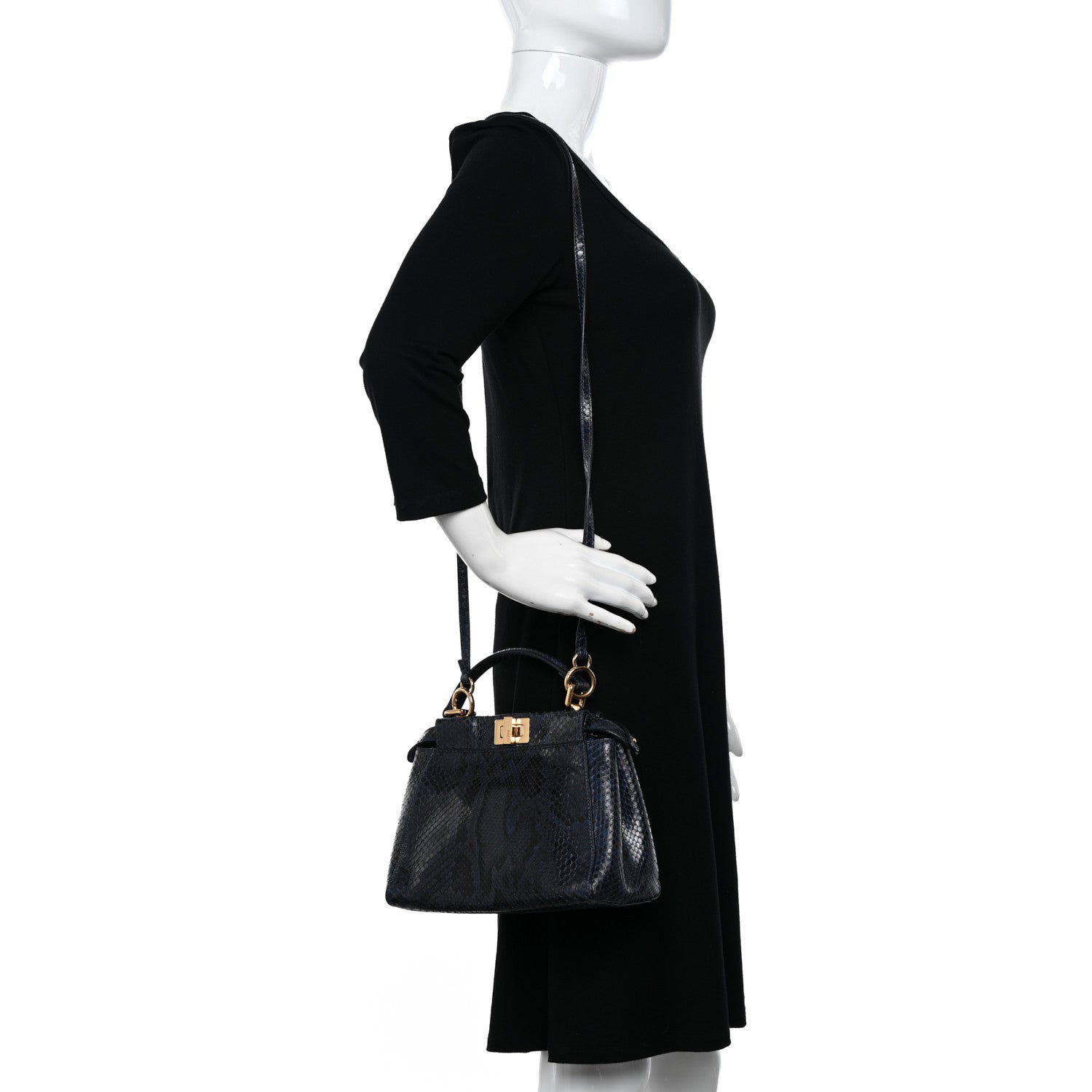 Fendi Python Shiny Nappa Mini Peekaboo Iconic Satchel Blue Jeans 2 of 11