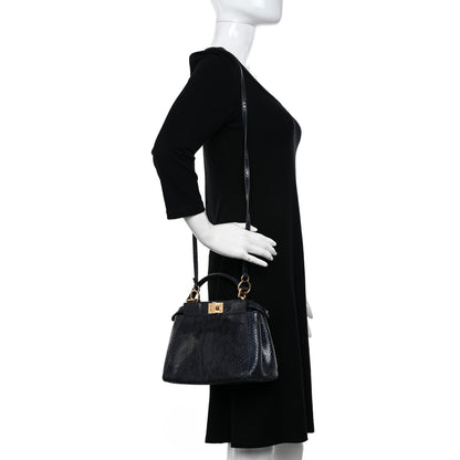 Fendi Python Shiny Nappa Mini Peekaboo Iconic Satchel Blue Jeans 2 of 11