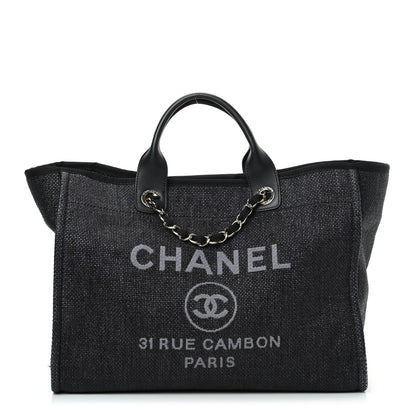 Chanel Woven Straw Raffia Medium Deauville Tote Black 1 of 10