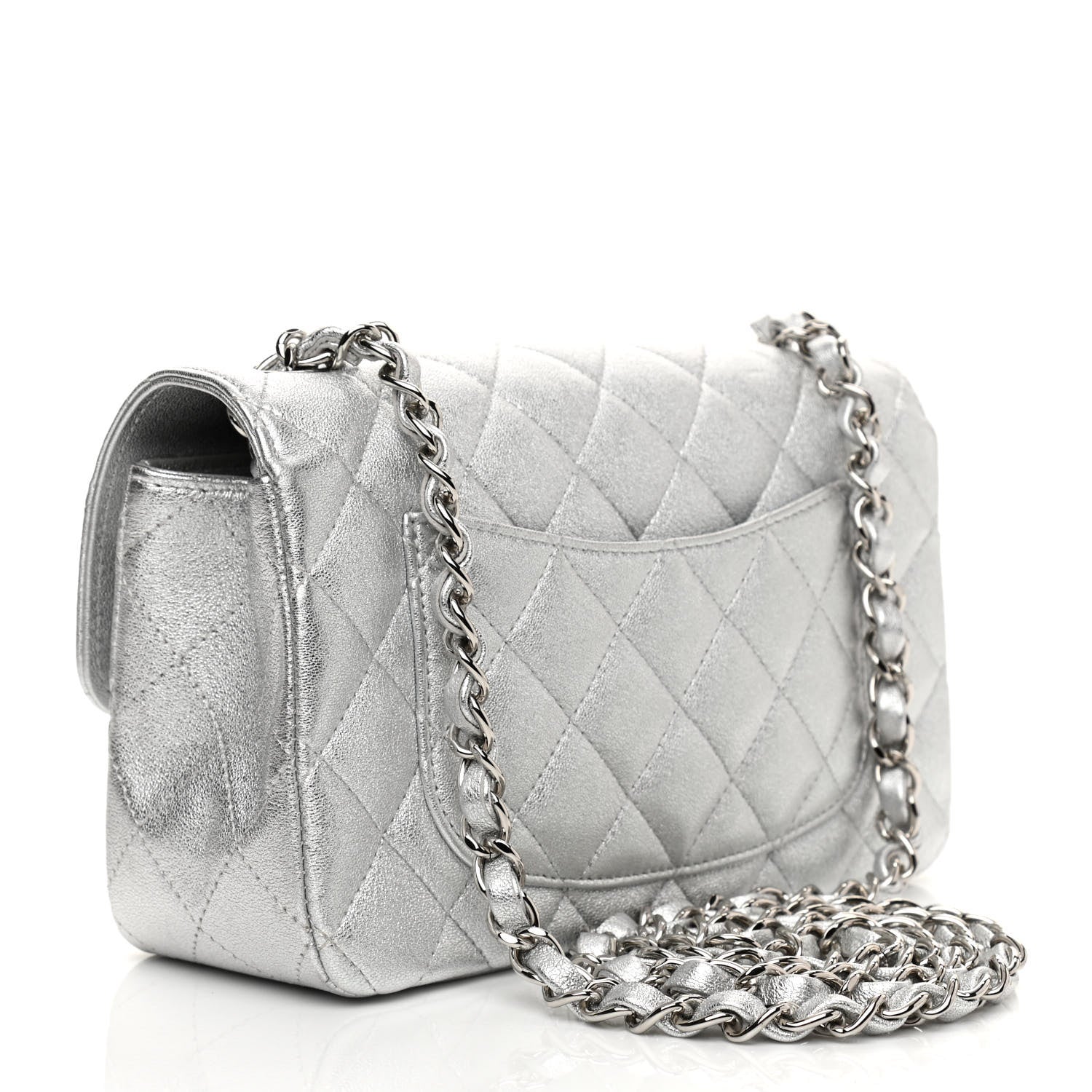 Chanel Metallic Lambskin Quilted Mini Rectangular Flap Silver 3 of 10