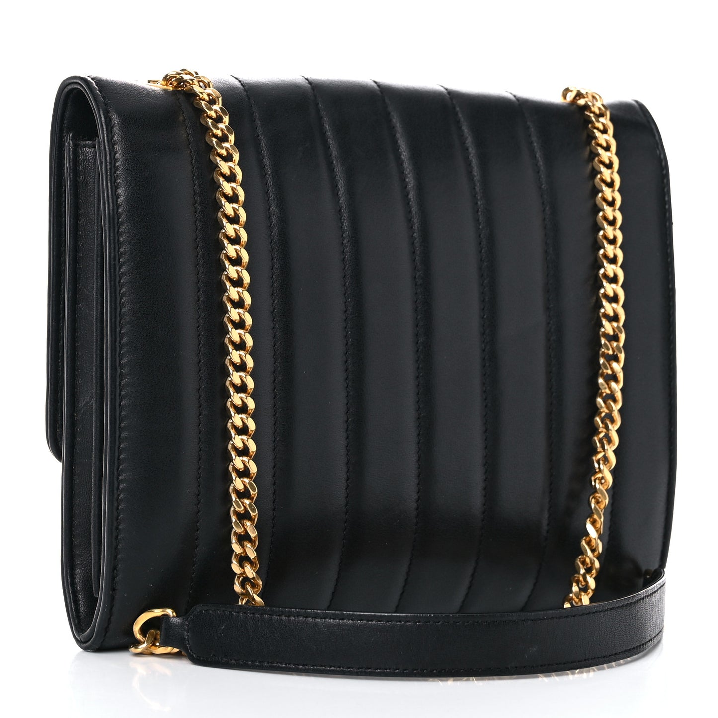 Lambskin Matelasse Monogram Vicky Chain Wallet Black