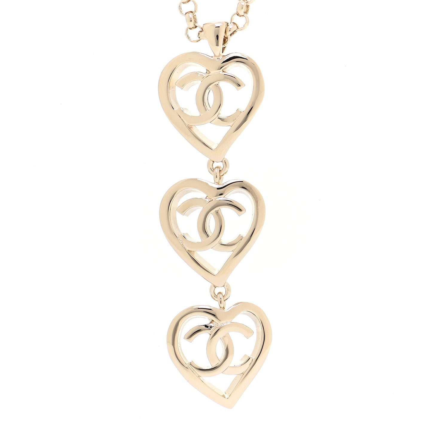 Metal CC Heart Coco In Love Drop Necklace Gold