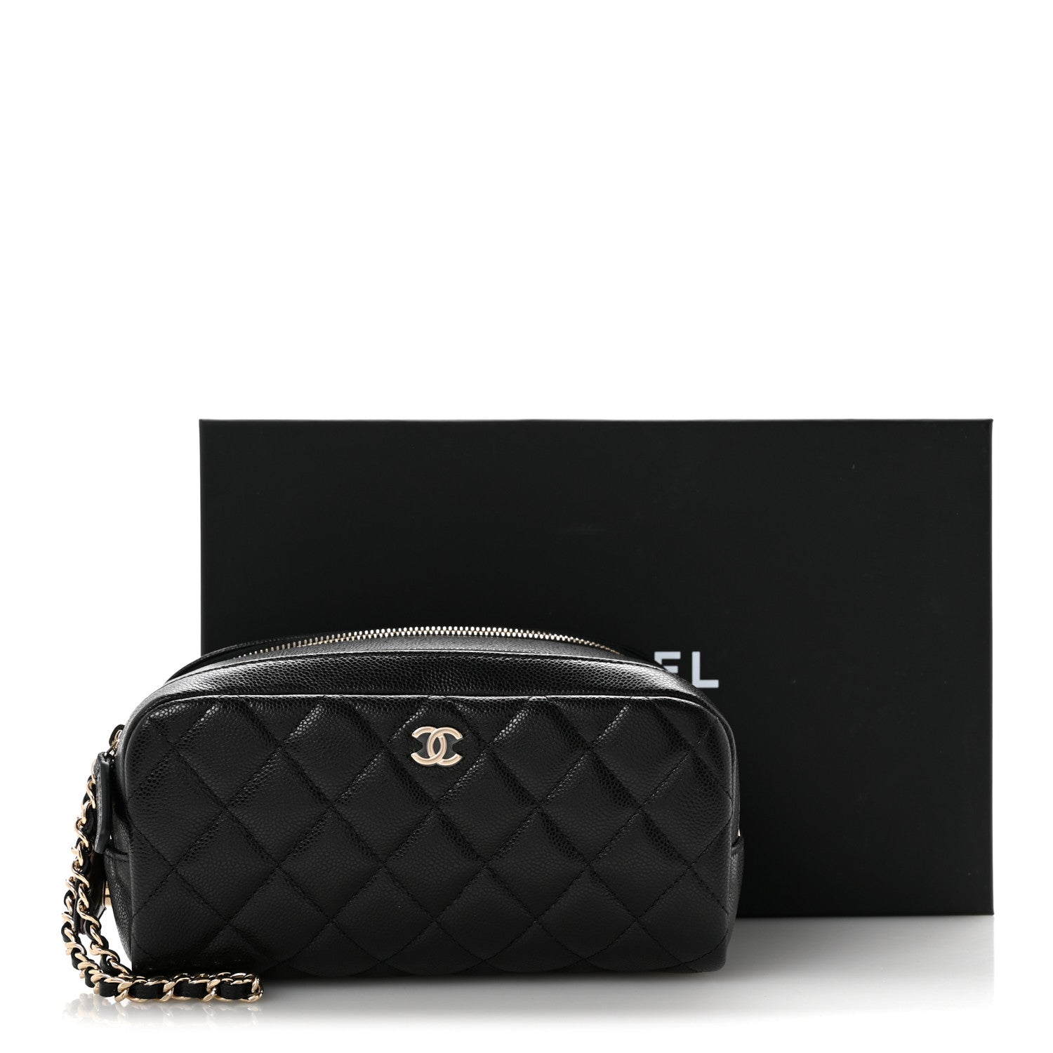 Chanel Caviar Quilted Toiletry Case With Chain Black 8 of 8