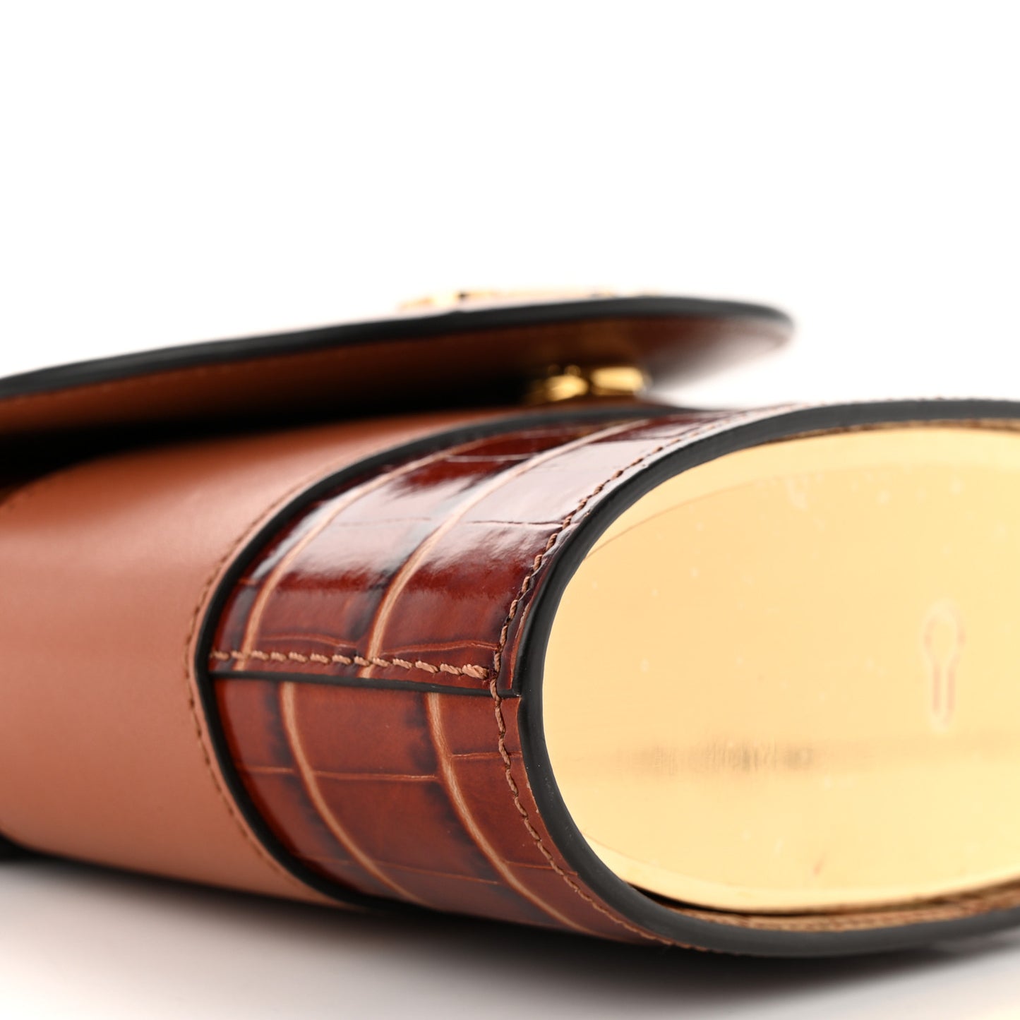 Calfskin Crocodile Embossed Small Aby Lock Chestnut Brown