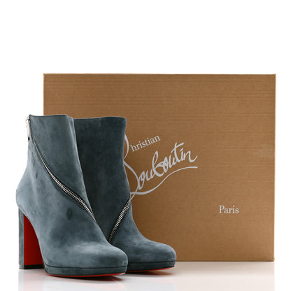 Christian Louboutin Veau Velours Birgitta 100 Zip Around Ankle Bootie 37.5 Tempete 8 of 8