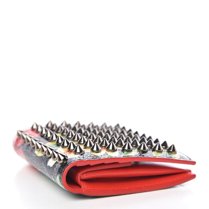 Christian Louboutin Crackled Calfskin Hawaii Print Paros Spikes Wallet Black Gunmetal 4 of 8