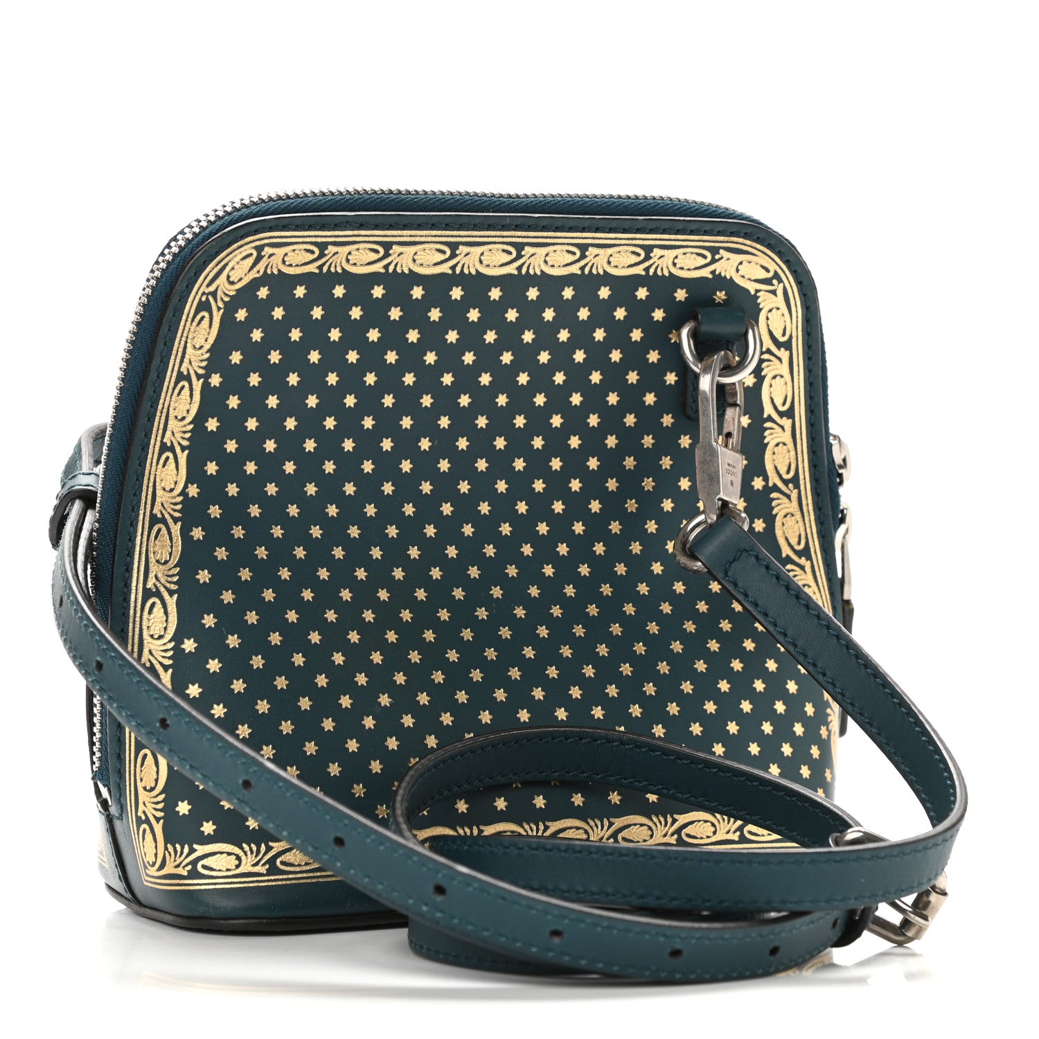 Gucci X SEGA Calfskin GUCCY Stars Mini Dome Shoulder Bag Dusty Turquoise Gold 3 of 10