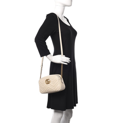 Gucci Calfskin Matelasse Small GG Marmont Chain Shoulder Bag White 2 of 9