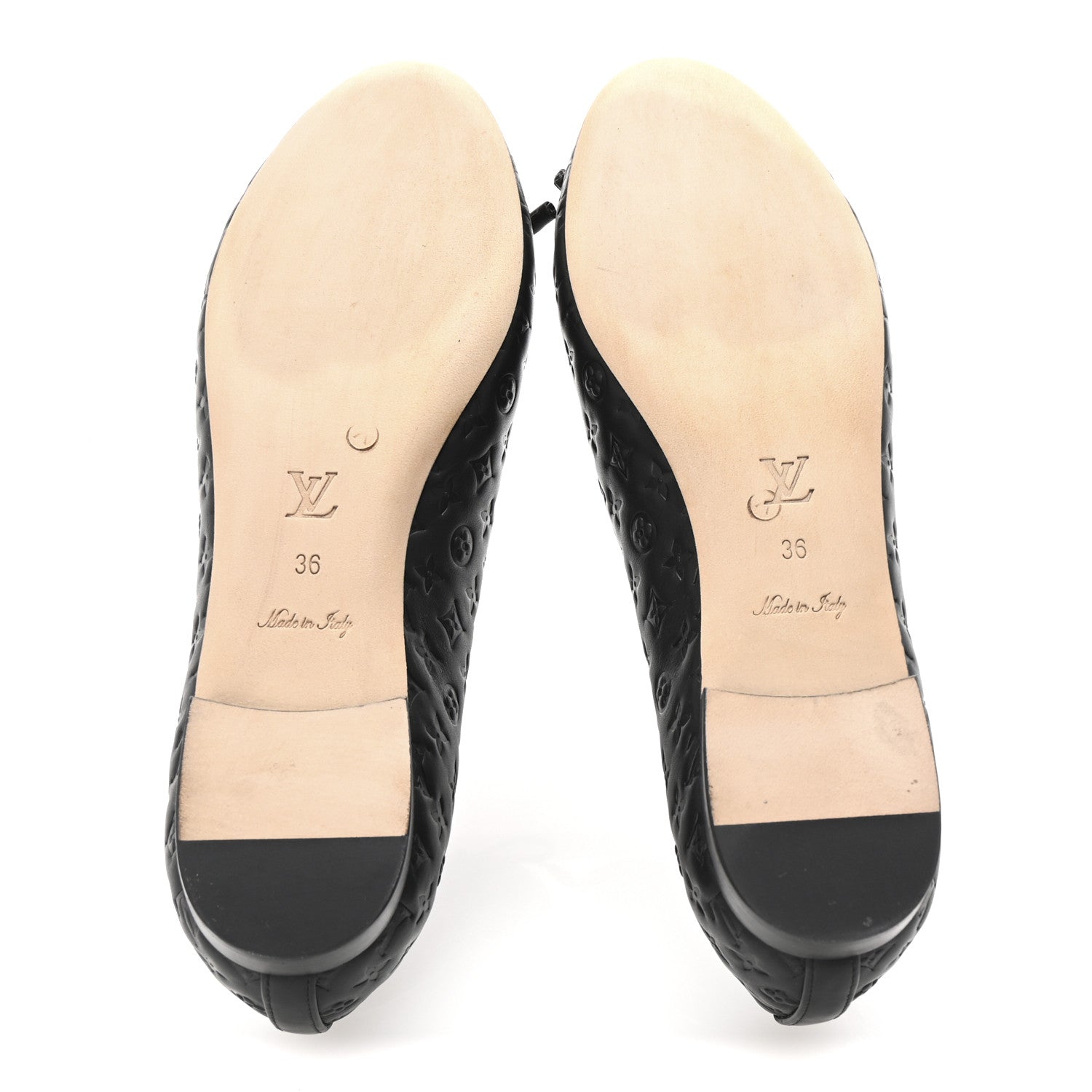 Louis Vuitton Calfskin Monogram Embossed Nina Ballerina Flats 36 Black 6 of 8