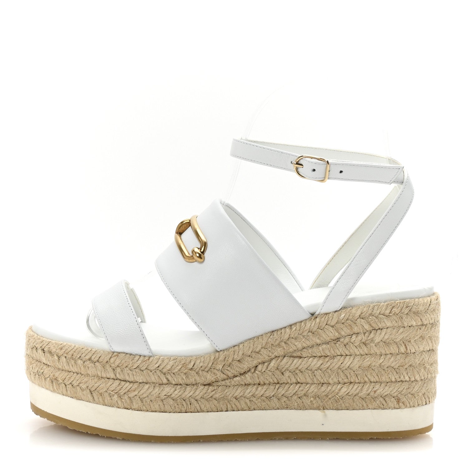 Hermes Goatskin Elise Espadrille Wedge Sandals 36 White 1 of 10