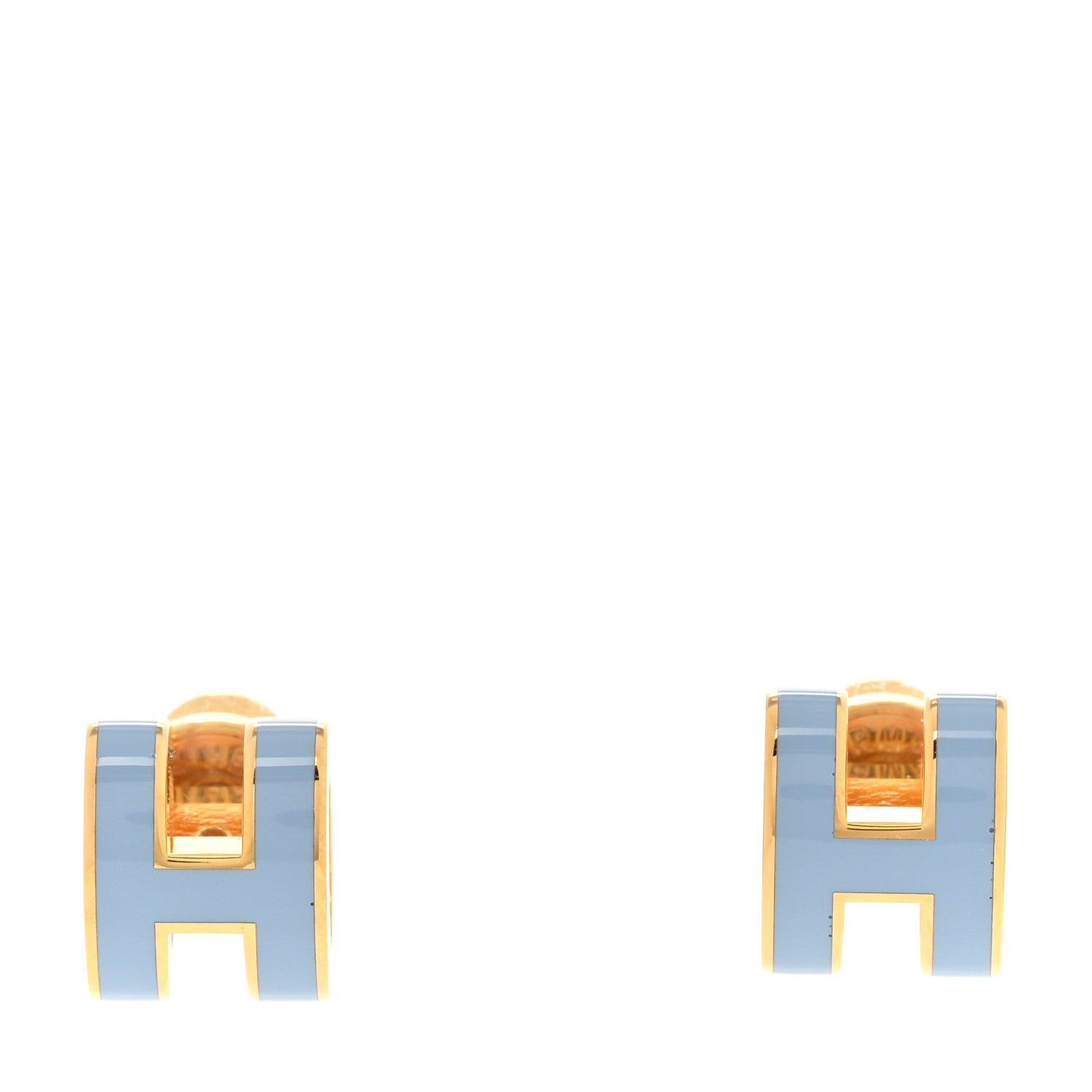 Hermes Gold Lacquered Mini Pop H Earrings Bleu Lin 1 of 6
