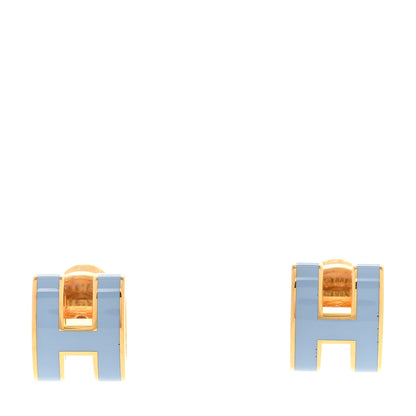 Hermes Gold Lacquered Mini Pop H Earrings Bleu Lin 1 of 6