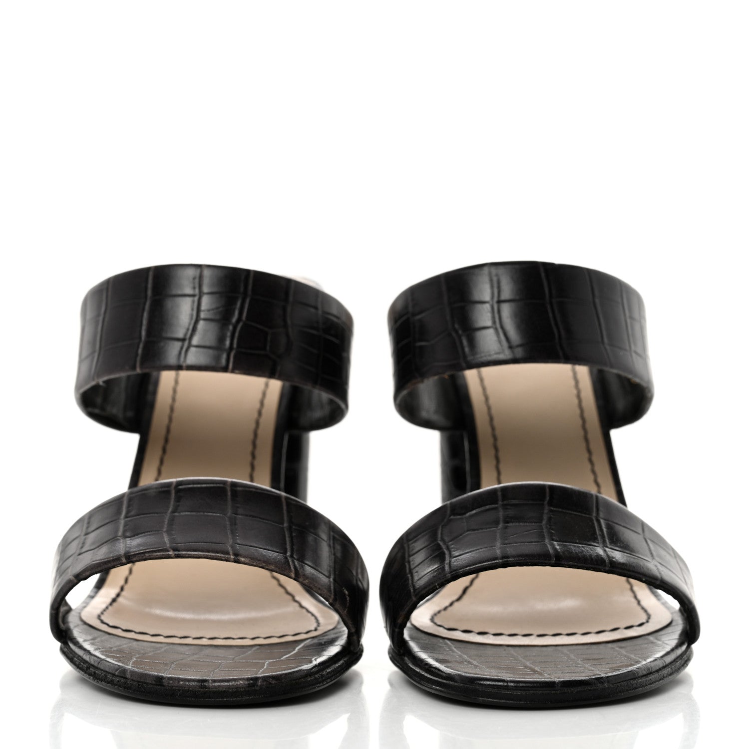 Saint Laurent Calfskin Crocodile Embossed Sandals 36.5 Black 2 of 7