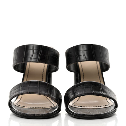 Saint Laurent Calfskin Crocodile Embossed Sandals 36.5 Black 2 of 7